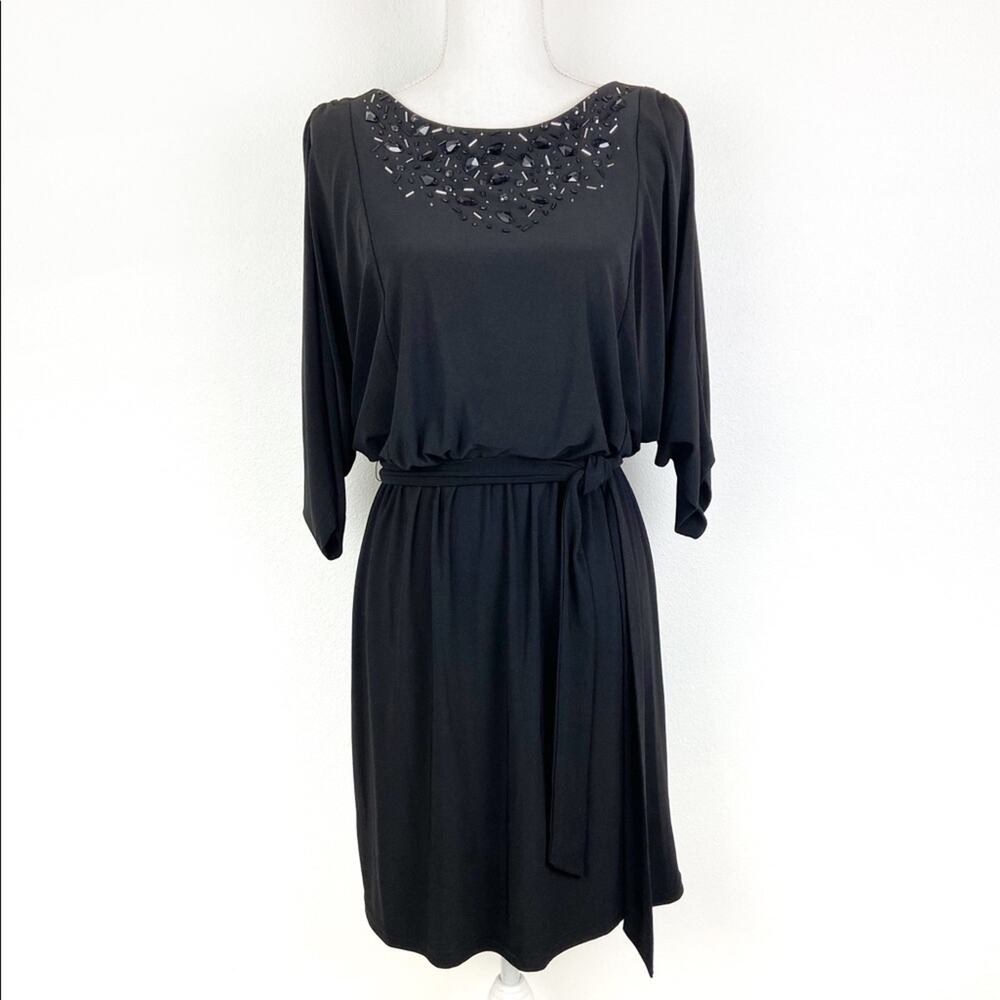 Jessica Howard Black Beaded 3/4 Sleeve Dress - 6